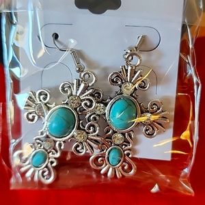 Silver & Turquoise Cross Earrings